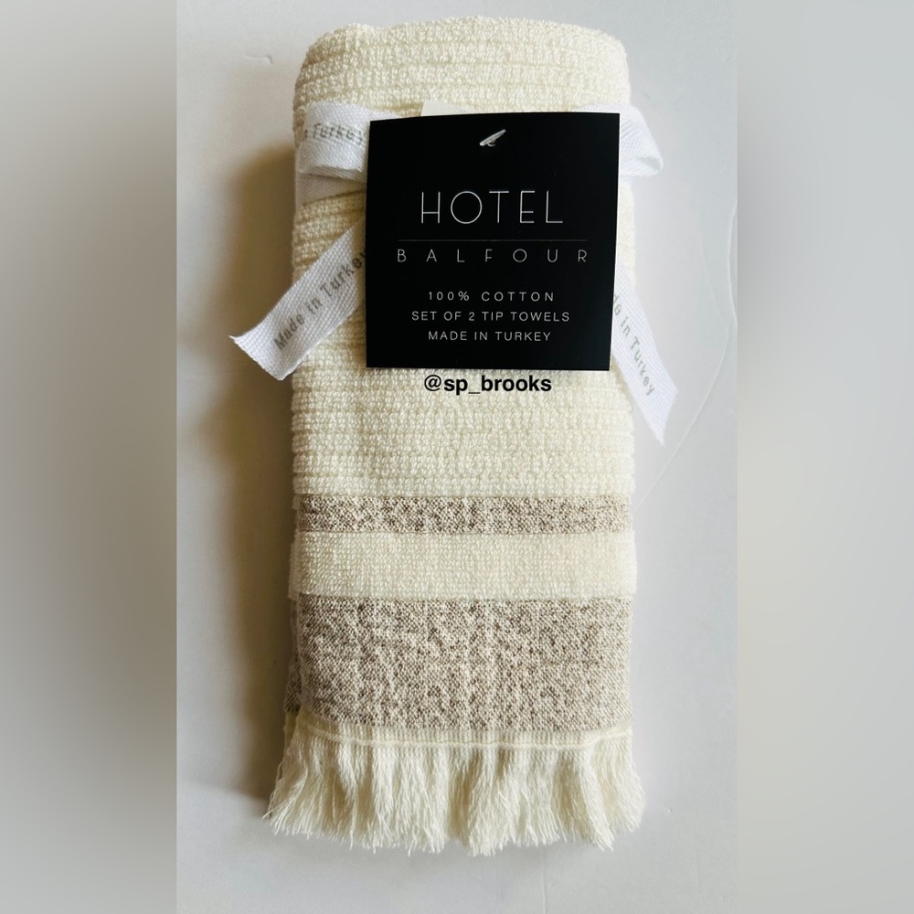 🎁2PC Hotel Balfour Tip Towel  -CRMLTBG DUBLIN- Cotton- Cream & Heather Taupe